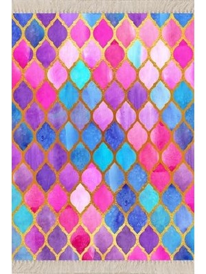 Prime Pelangi Renkli Damla Desenli Dijital Baskı Yıkanabilir Kaymaz Taban Leke Tutmaz Modern Salon Halısı Yolluk, Çok Renkli 160 x 350