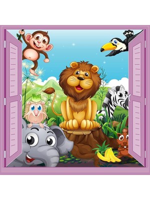 Prime Çocuk Odası Bebek Odası Pencere Poster Duvar Kağıdı Hayvanlar Alemi