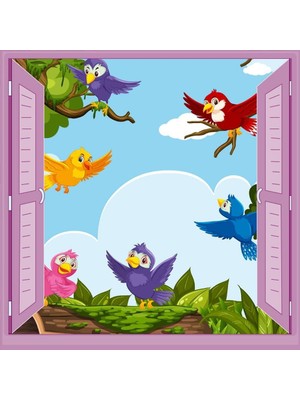 Prime Çocuk Odası Bebek Odası Pencere Poster Duvar Kağıdı Kuşlar