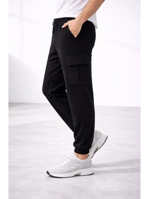 Lune Store Erkek Jogger Eşofman Altı Regular Fit , Kargo Cepli, Lastikli Paça, Günlük Spor Pantolon - Siyah