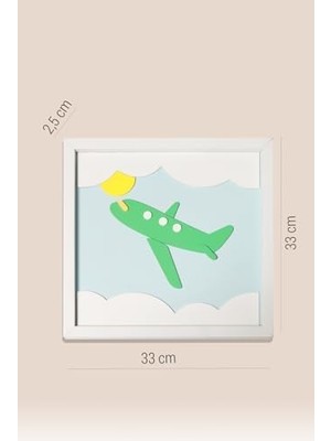 Prime Uçak Temalı Katmanlı Mdf - Çocuk ve Bebek Odası Duvar Tablosu 33X33X2.5 cm