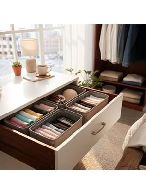 Prime 4 Adet Tek Boy Katlanabilir Çekmece Organizer Seti | Dolap Içi Saklama Kutusu | Iç Giyim, Çorap ve Aksesuar Düzenleyici | Telli Dik Duruş Sağlayan Kumaş Dolap Düzenleyici 30X15X12.5CM