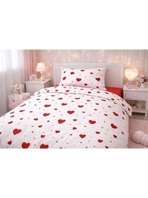 Prime Lüks%80 Pamuklu Tek Kişilik Nevresim Takımı Çocuk Desen Kırmızı Araba Desen + Lastikli Çarşaf +1 Adet Yastık Kılıflı (Beyaz-Kırmızı)