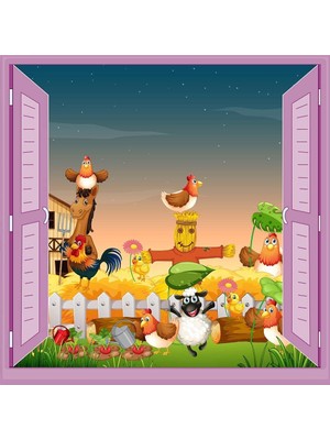 Prime Çocuk Odası Bebek Odası Pencere Poster Duvar Kağıdı Çiftlik