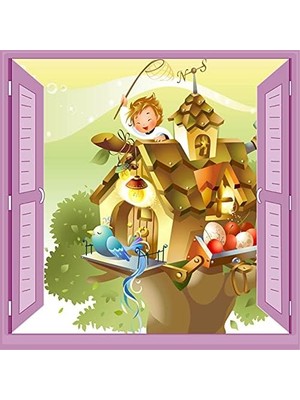 Prime Çocuk Odası Bebek Odası Pencere Poster Duvar Kağıdı Kuş Evi