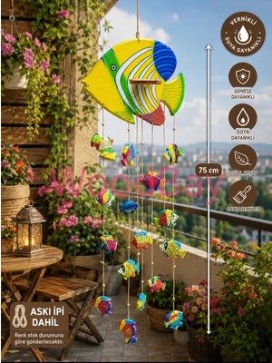 WoodBay Ahşap Balık Askılı Dekor 75 cm Vernikli Suya Dayanıklı Bahçe Balkon Teras Asma Süs El Yapımı