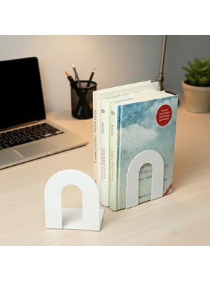 Prime 2'li Metal Kitap Desteği Kitap Tutucu (Ikili) Dekoratif Aksesuar (Beyaz)