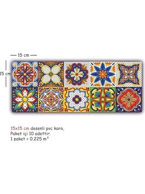 Prime Kendinden Yapışkanlı Karnaval Desenli Pvc, Yapışkanlı Kaplama, Çıkartması, Zemin Duvar Karosu 10X10 cm (20 Adet/0,20 M2)