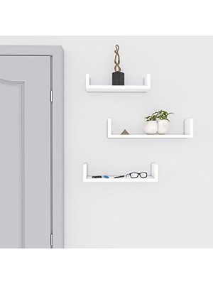 Prime Duvar Rafları, 3'lü Set, U Şeklinde Yüzer Raflar, Çok Parlak Yüzey, Yaratıcı Fikirler, Mdf'den Yapılmış Depolama Rafı, Beyaz LWS40WT