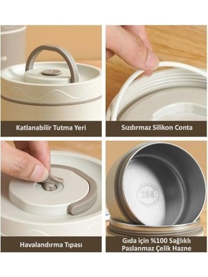 Prime 4 Gözlü Paslanmaz Çelik Isı Yalıtımlı Yemek Kabı Seti Çantalı 304 Steel 2x 420ML + 2x 550ML