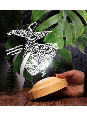 Prime LED Lamba, Mevlana Sözleri Tasarımlı Dini Hediye Gece Lambası, Mevlana Semazenleri, Mevlevilik