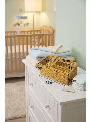 Prime Buffer Bölmeli Kapaklı Doğal Görünümlü Hasır Organizer Sepet, Peçetelik, Makyaj ve Takı Düzenleyici, Plastik, 24X10X10 cm