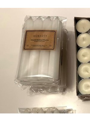 Prime Klasik Bakkal Mumu, Beyaz Parafin, 15 cm x 2 Cm, 4'lü Paket, 5 Saat Yanma Süreli, Kokusuz, Damlamayan, Iç Mekan Kullanımı Için 4 Adet Mum