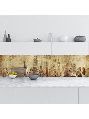 Prime Mutfak Tezgah Arası Folyo Kaplama Folyosu Mimari Kolaj 60X100 cm