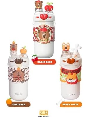Prime 520ML Sevimli Hayvanlar Süslü Pipetli/pipetsiz Boyun Askılı Paslanmaz Çelik Termos
