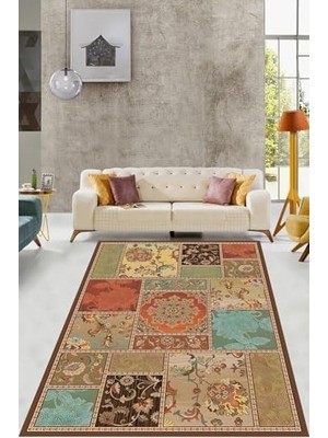 Prime Etnik Desenli Patachwork Kırkyama Yıkanabilir Kaymaz Taban Leke Tutmaz Salon Halısı Yoluk PNHS19, 120 x 180