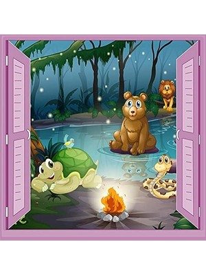 Prime Çocuk Odası Bebek Odası Pencere Poster Duvar Kağıdı Hayvanlar Kamp