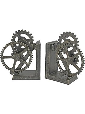 Prime QH9631 Endüstriyel Dişli Steampunk Dekor Kitap Destekleri, 38 Cm, Ikili Set, Çok Renkli