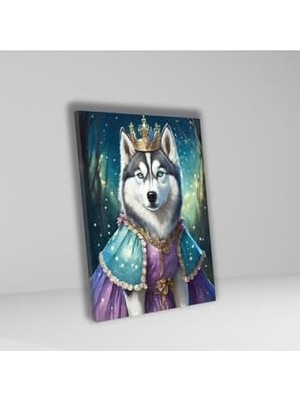 Prime Tekli Dikey Kanvas Duvar Tablosu Prenses Kostümlü Sibirya Kurt Köpeği 40 x 60 GARTNM7353
