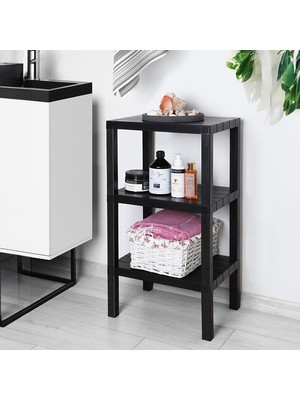 Prime 3 Katlı Köşe Rafı | Banyo, Mutfak ve Kiler Için Yer Tasarruflu Organizer | Çok Amaçlı Plastik Raf | 3 Farklı Renk Seçeneği (38X29X74CM) (Siyah)
