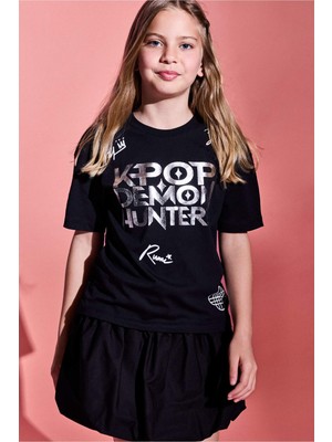 DeFacto %100 Pamuk Kpop - Demon Hunters Relax Fit Bisiklet Yaka Kısa Kollu Tişört Kız Çocuk H7317A826SM