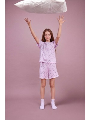 DeFacto Regular Fit Fitilli Kaşkorse Şort Tişört 2'li Pijama Takımı Kız Çocuk H8104A826SM
