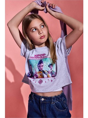 DeFacto Kpop - Demon Hunters Cropped Fit Tişört Kız Çocuk H9478A826HS