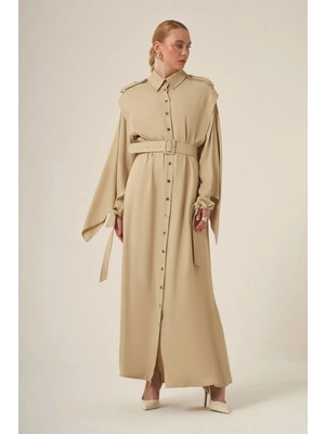 Ftz Women Kadın Doğal Elyaf Pelerin Elbise  Beige 31339