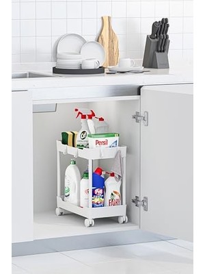 Prime Beyaz 2 Katlı Tekerlekli Düzenleyici Mutfak ve Banyo Rafı