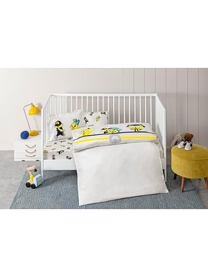 Prime Taç Stripe Standart Pamuk Nevresim Takımı, Sarı-Lacivert, Bebek