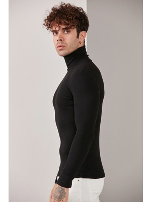 Catspy  Erkek Siyah Lycra Boğazlı Kazak