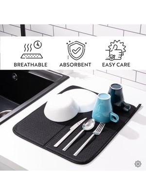 Prime Mutfak Tezgahı Için Bulaşık Kurutma Paspasları, Çeşitli Amaçlar Için Süper Emici Mikrofiber Bulaşık Süzgeci, Şık ve Etkili, Hızlı Kuruyan Bulaşık Matı, 43 cm x 35 Cm, Siyah