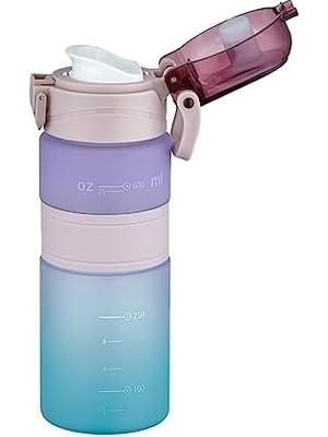 Prime Çift Renk 600ML Kaydırmaz Silikon Gövde Rahat Içim-Pipetsiz- Motivasyon Su Matarası