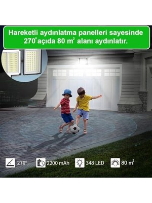 348 Ledli, Güneş Enerjili, Hareket Sensörlü, 3 Taraflı AYDINLATMA/GT-SL30
