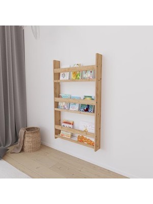 Prime Çocuk Kitaplığı, Doğal Ahşap, 92X56X10 Cm, 3 Raflı, Duvar Tipi