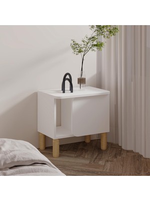 Prime River Komodin – Şık ve Fonksiyonel Başucu Sehpası, Beyaz