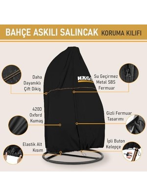 Prime Bahçe Salıncağı Örtüsü, Salıncak Koltuk Koruma Kılıfı Brandası, Hamak Dış Mekan Su Geçirmez Mobilyası Koruyucu Örtü - 190 x 115CM