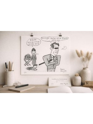 Prime Özer Özgür Orijinal El Çizimi Karikatür Duvar Resmi, 21X30 cm
