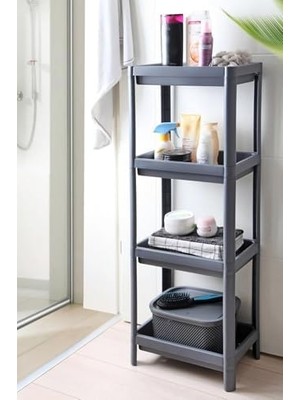 Prime 4 Katlı Geçmeli Plastik Banyo ve Mutfak Organizeri, Kolay Montajlı 4 Katlı Raf, Mutfakta ve Banyoda Kullanım Için Ideal, Dayanıklı Depolama Çözümü (Gri)