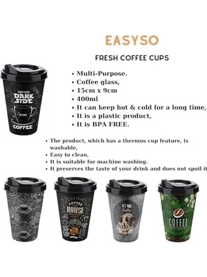 Prime 400 ml Termos Mug – Yıkanabilir Plastik Kahve Kupası, French Press Filtre Kahve ve Meşrubat Bardağı, Taşınabilir ve Dayanıklı Tasarım (400ML, Green Cup)