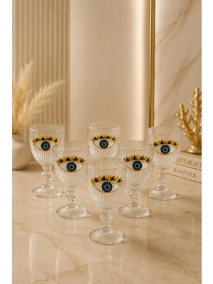 Yzhome 6 Lı Kristal Cam Kahve Yanı Su Bardağı Nazar Göz Bardak 75ML