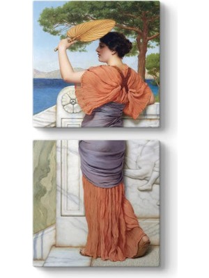 Prime William Godward - On The Balcony Tablosu 50 x 103-2 Parçalı
