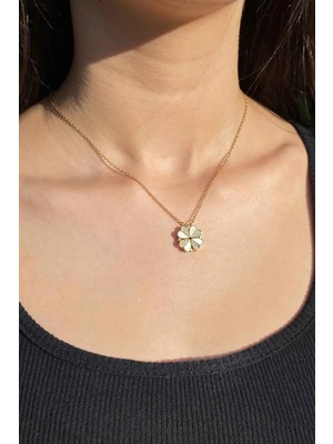 Trend Collection Zirkon Taşlı Açılıp Kapanan Yonca Kalp Paslanmaz Çelik Gold Zincir Kadın Kolye