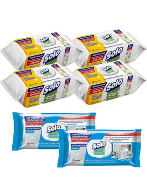 Prime Solo Tüm Yüzeyler ve Cam Yüzeyler Temizlik Havlusu, Limon Portakal Kokulu, 6'lı Karma Paket