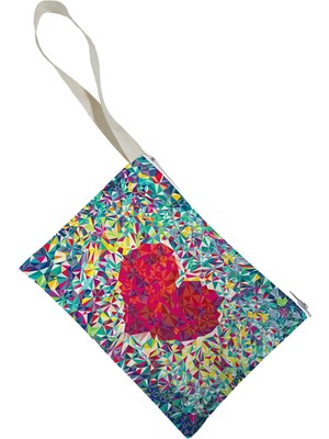 Beam Unisex Renkli Kalpler Desenli Portföy Clutch Çanta Kolay Taşınır Kumaş Malzeme ile Şık Görünüm