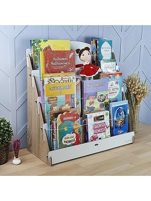 Prime Ahşap Çocuk Odası 4 Raflı Kitaplık (Meşe - Beyaz)