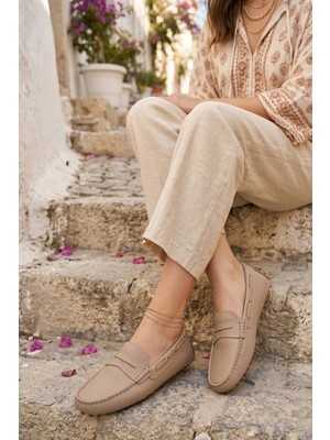 West To West Kadın Bej Deri Loafer