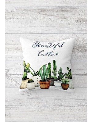Pelangi Beautiful Cactus Yazılı Çift Taraflı Gizli Fermuarlı Yastık Kılıfı Kırlent Koltuk Yastık Kılıfı, Beyaz-Lacivert-Mor 45 x 45