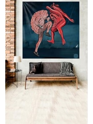 Pelangi Kalp ve Beyin Fightclub Leke Tutmaz Kadife Dokulu Kumaş Duvar Örtüsü Duvar Halısı Tapestry WLL112, 70 x 70