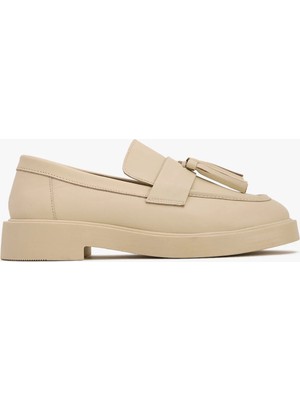 West To West Westtowest Bej Püsküllü Kalın Tabanlı Kadın Loafer Ayakkabı - Bej